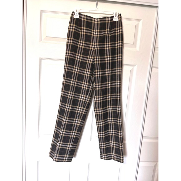 Talbots Pants - Talbots Black Plaid Straight Leg Trousers Side Zip Tartan Dress Pants Womens